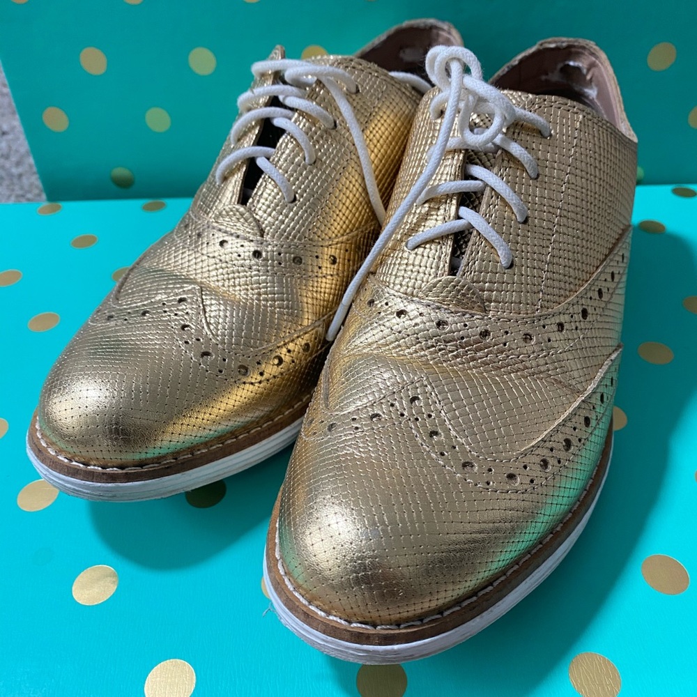 Gold Cole Haan Grand OS Oxfords